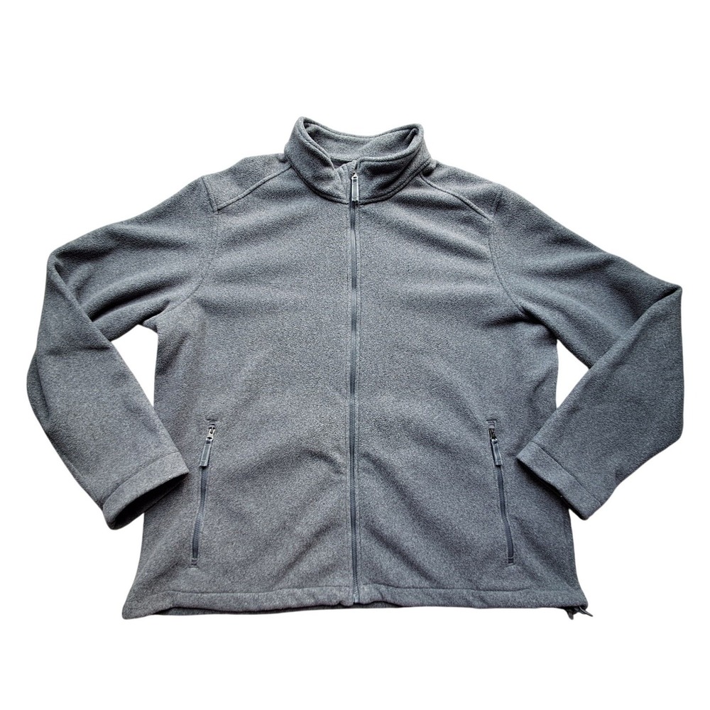 Lands'‎ End Mens XL ThermaCheck Fleece Jacket Gray Full Zip Mock Neck 46-48
